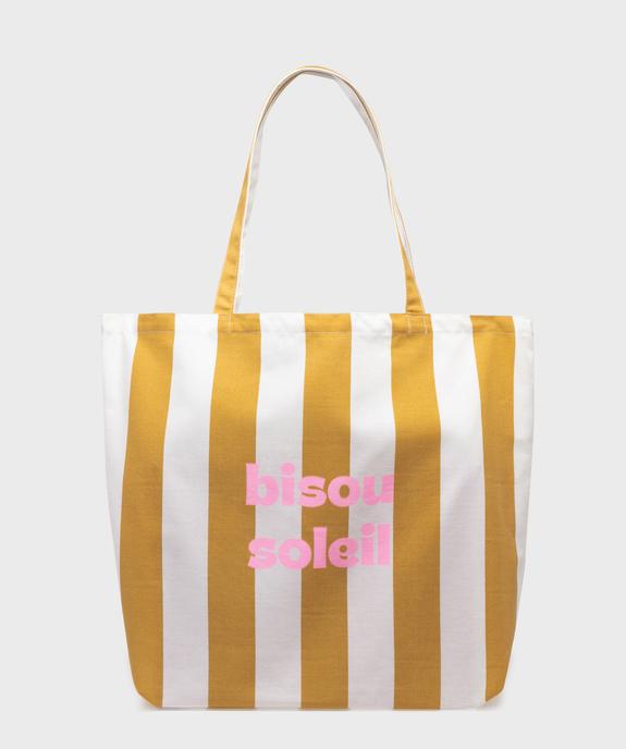 Tote bag en coton à rayures et message vue1 - GEMO (ACCESS) - GEMO