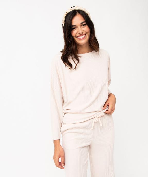 Haut de pyjama femme en maille côtelée vue1 - GEMO 4G FEMME - GEMO