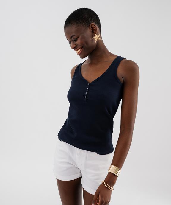 Débardeur en maille côtelée avec col V boutonné femme vue1 - GEMO 4G FEMME - GEMO