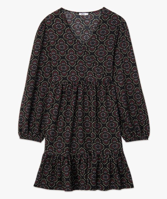 Robe femme imprimée à manches longues avec haut cache-cœur  vue4 - GEMO(FEMME PAP) - GEMO