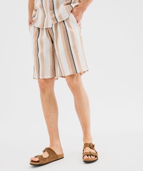 Short large à rayures avec ceinture ajustable pour homme vue1 - GEMO (HOMME) - GEMO