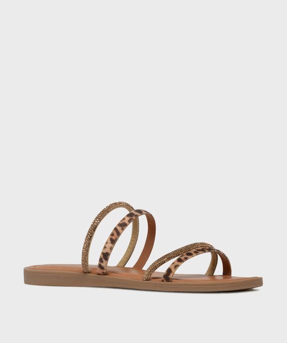 Mules plates à fines brides à strass et motif léopard femme vue2 - FOLLOW ME - GEMO