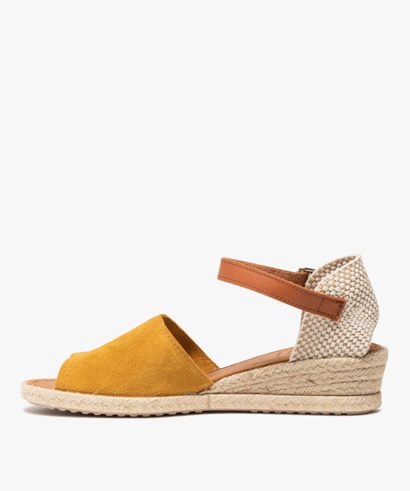 Sandales femme à talon compensé façon espadrilles en cuir vue3 - GEMO (CASUAL) - GEMO