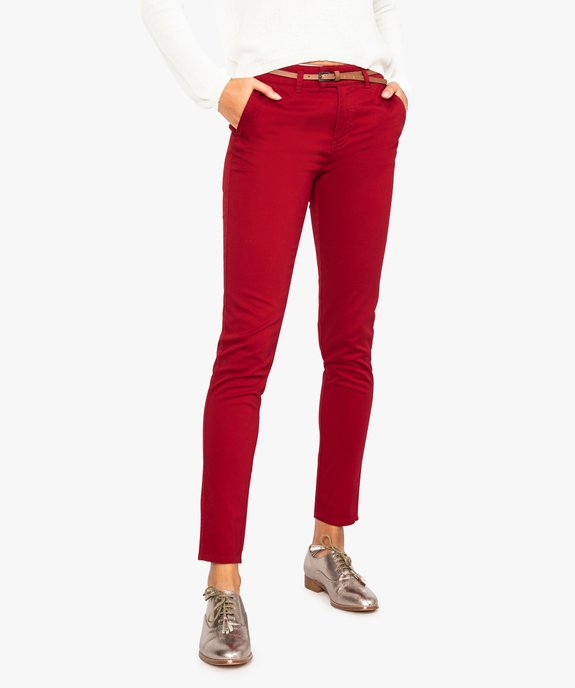 Pantalon femme en toile coupe slim avec ceinture fine vue1 - FOLLOW ME - GEMO