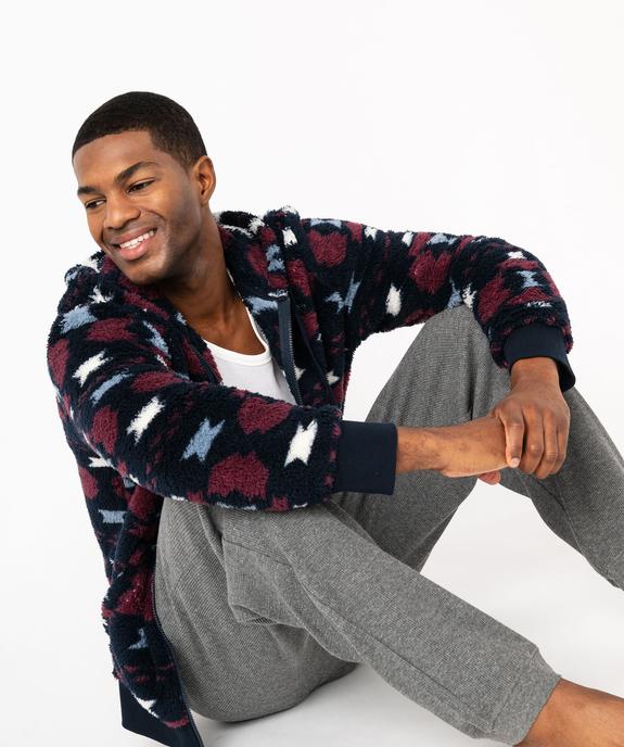 Veste d'intérieur à capuche en maille douillette imprimée homme vue1 - GEMO(HOMWR HOM) - GEMO