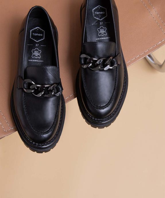 Mocassins femme dessus cuir à semelle crantée - Tanéo vue1 - TANEO - GEMO