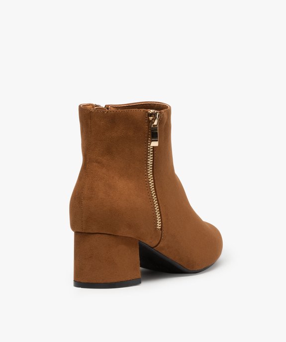 Boots femme à talon carré en suédine unie et zip décoratif vue4 - VALENTINA BALDA - GEMO
