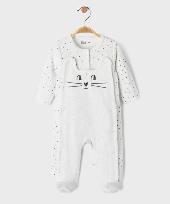 Pyjama en velours ouvert devant motif chat et pois bébé vue1 - GEMO 4G BEBE - GEMO