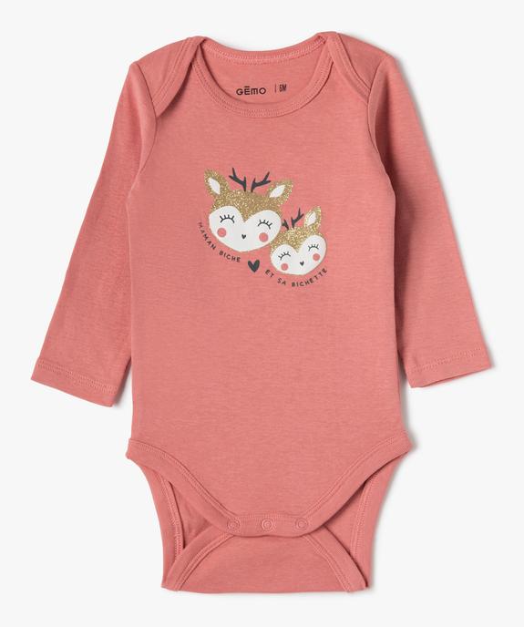 Body bébé fille manches longues avec motif biche (lot de 3) vue2 - GEMO 4G BEBE - GEMO