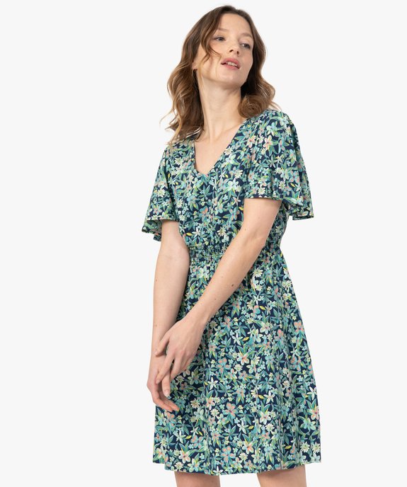 Robe femme à manches courtes et ceinture smockée vue1 - GEMO(FEMME PAP) - GEMO
