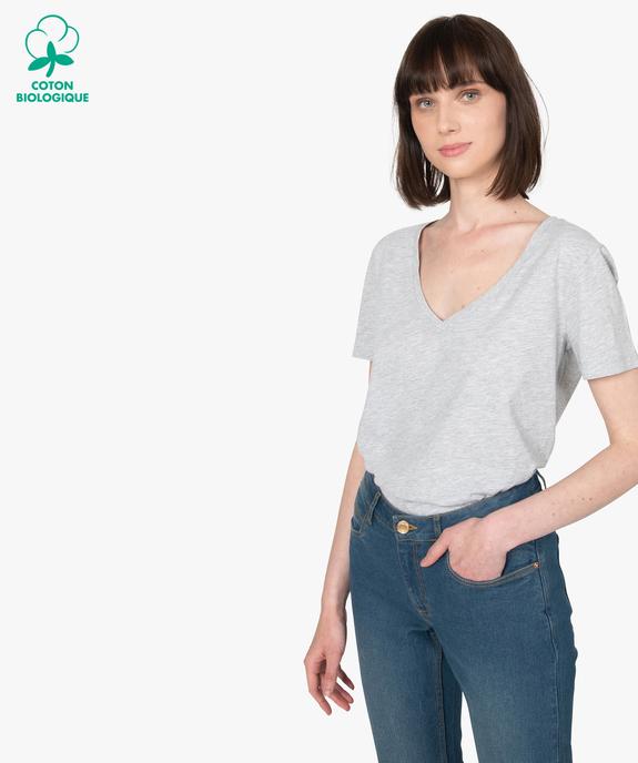 Tee-shirt femme à col V et manches courtes vue1 - GEMO(FEMME PAP) - GEMO