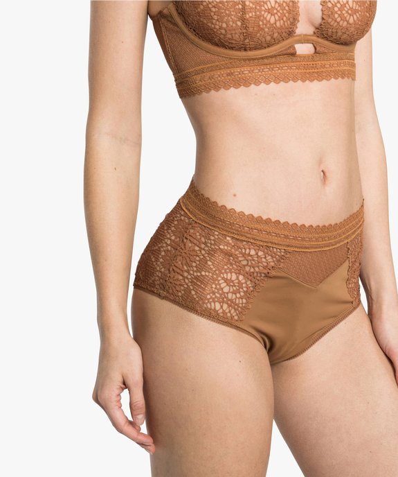 Culotte femme taille haute en dentelle et microfibre vue1 - GEMO(HOMWR FEM) - GEMO