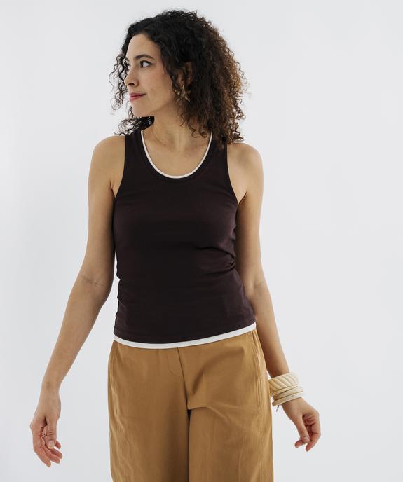 Débardeur en coton avec finitions contrastantes femme vue1 - GEMO 4G FEMME - GEMO