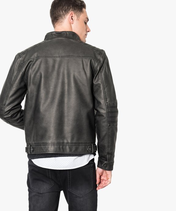 Blouson motard zippé en similicuir vue3 - GEMO (HOMME) - GEMO