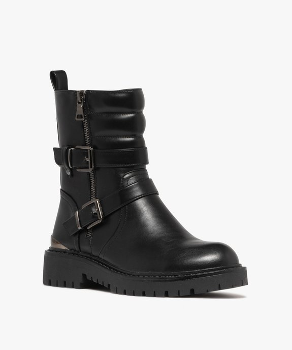 Boots femme mid-cut à col matelassé avec zip et brides fantaisie vue3 - 5 MILES - GEMO