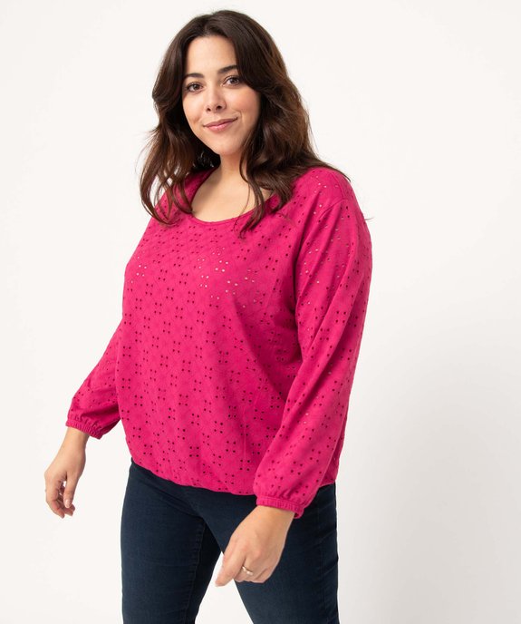Tee-shirt femme grande taille ajouré à manches 3/4 vue1 - GEMO (G TAILLE) - GEMO