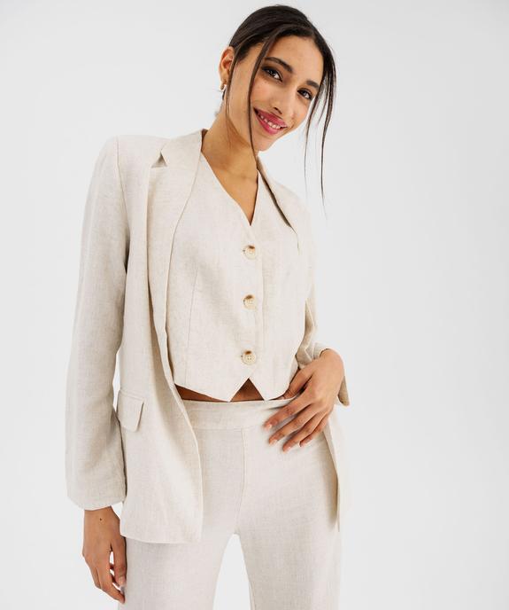 Veste blazer en viscose et lin femme vue2 - GEMO(FEMME PAP) - GEMO