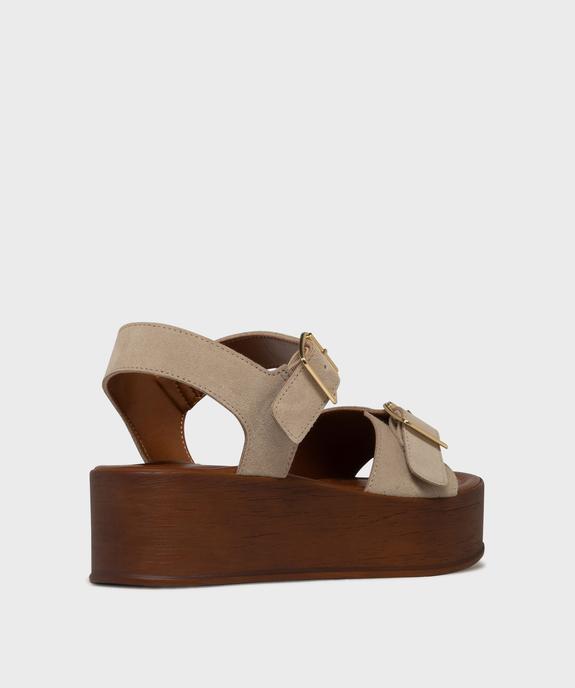 Sandales en cuir suédé à semelle plateforme femme - Tanéo vue4 - TANEO - GEMO