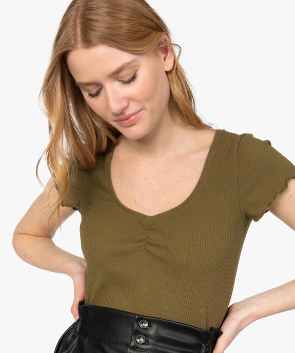 Tee-shirt femme en maille côtelée avec manches ultra courtes vue2 - GEMO(FEMME PAP) - GEMO