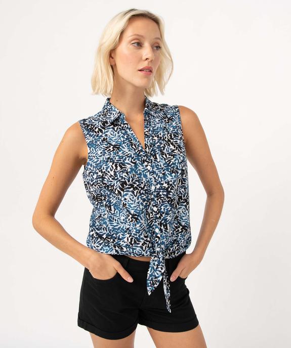 Chemise sans manches imprimée avec nœud dans le bas femme vue1 - GEMO 4G FEMME - GEMO