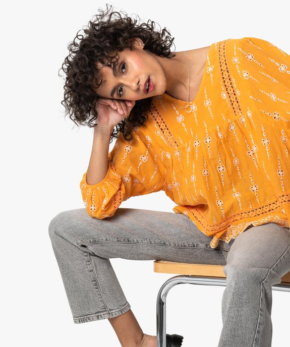 Blouse femme brodée à manches longues coupe ample vue1 - GEMO(FEMME PAP) - GEMO