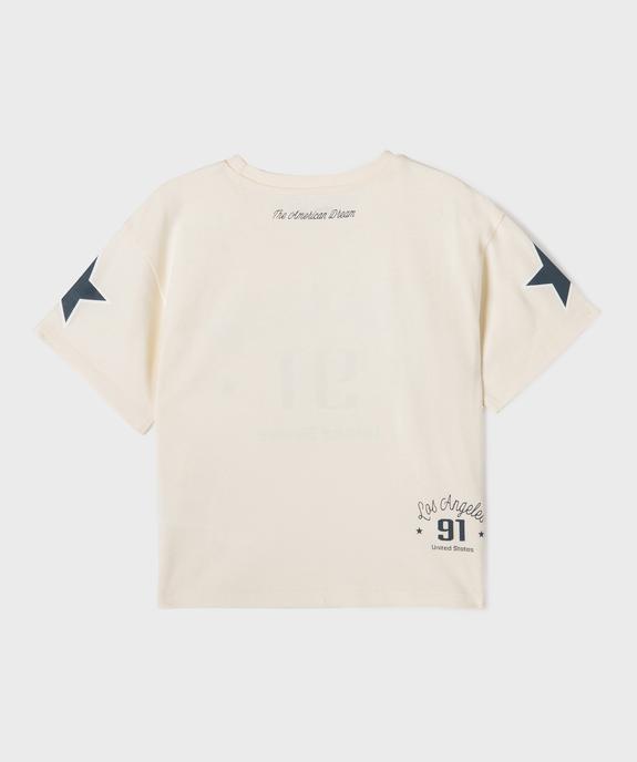 Tee-shirt manches courtes coupe oversize avec inscription fille vue3 - GEMO 4G FILLE - GEMO