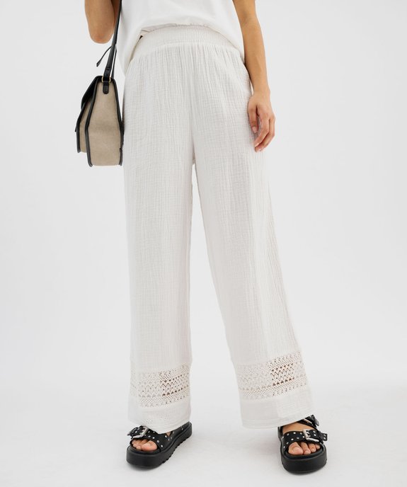Pantalon large en gaze de coton et dentelle ajourée femme vue1 - GEMO(FEMME PAP) - GEMO