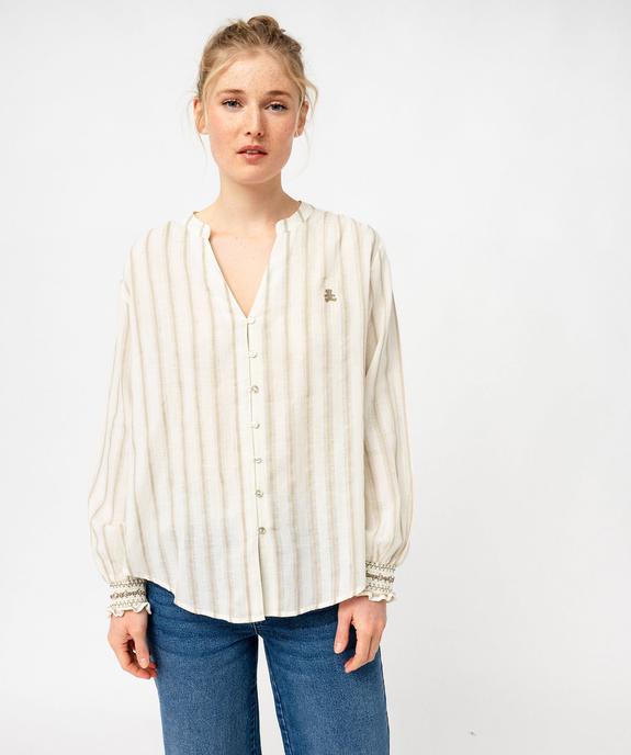 Blouse manches longues en lin mélangé à rayures femme - LuluCastagnette vue2 - LULUCASTAGNETTE - GEMO