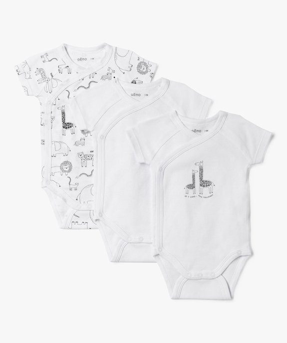 Body bébé à manches courtes fermeture croisée (lot de 3) vue1 - GEMO 4G BEBE - GEMO