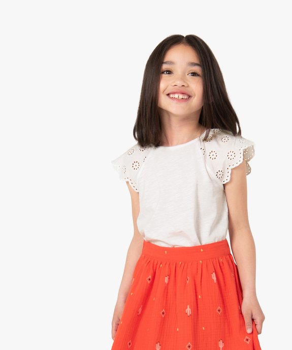 Tee-shirt fille avec épaules en broderie anglaise et bas à nouer vue1 - GEMO 4G FILLE - GEMO