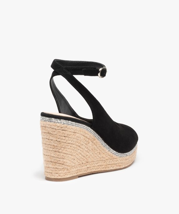 Sandales femme compensées en suédine unie et strass vue4 - GEMO 4G FEMME - GEMO
