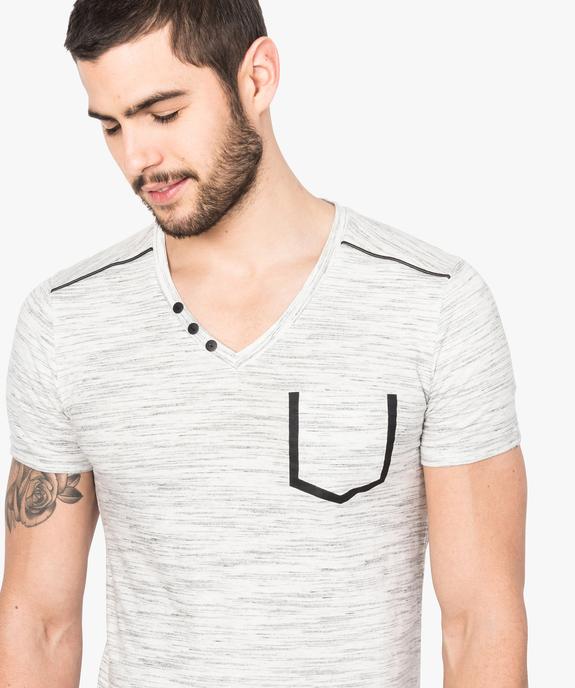 Tee-shirt chiné col V détails contrastants vue2 - GEMO (HOMME) - GEMO