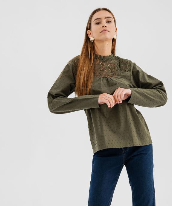 Blouse en coton avec décolleté en dentelle femme vue2 - GEMO(FEMME PAP) - GEMO