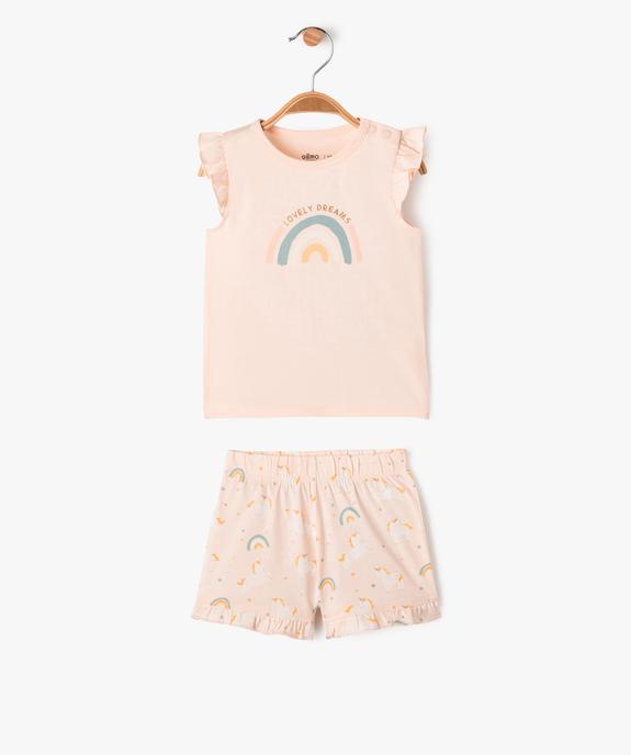 Pyjashort 2 pièces à volants avec motifs licorne et arc-en-ciel bébé fille vue1 - GEMO 4G BEBE - GEMO