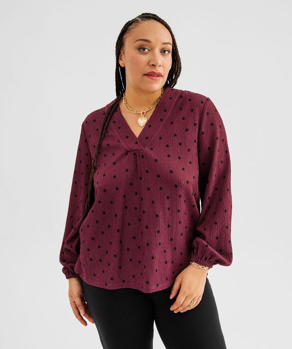 Tee-shirt imprimé à manches longues à col V femme grande taille vue1 - GEMO 4G GT - GEMO