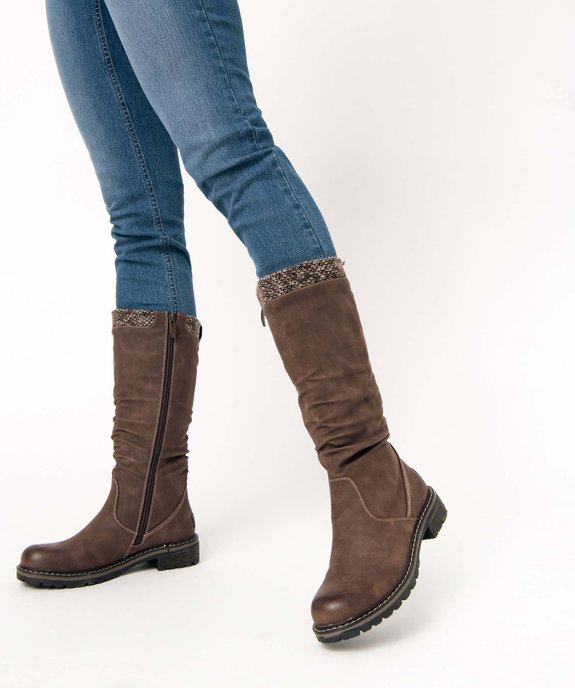 Bottes femme à talon large et col en maille chinée vue1 - GEMO (CASUAL) - GEMO