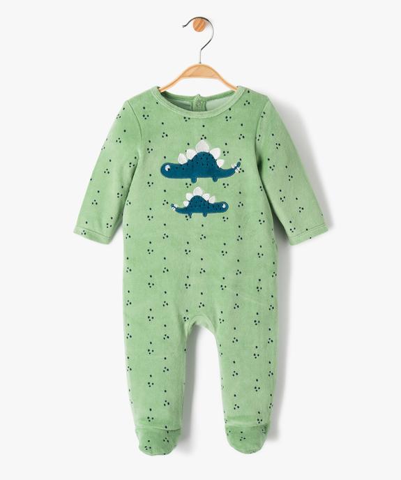 Pyjama bébé en velours imprimé dino avec ouverture pont-dos vue1 - GEMO(BB COUCHE) - GEMO