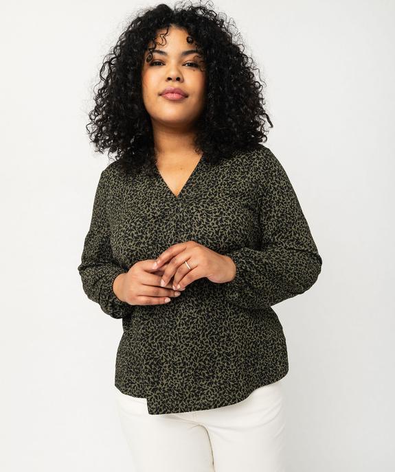 Tee-shirt imprimé à manches longues à col V femme grande taille vue1 - GEMO 4G GT - GEMO