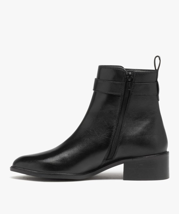 Boots femme en cuir uni à bout amande et à zip - Taneo vue3 - TANEO - GEMO