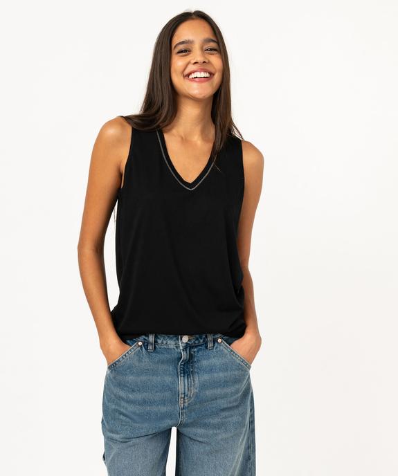 Débardeur col V brillant en maille fluide femme vue1 - GEMO 4G FEMME - GEMO