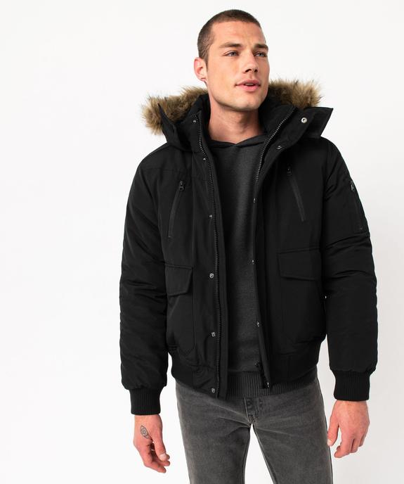 Blouson matelassé à capuche bordée de fourrure imitation homme vue1 - GEMO 4G HOMME - GEMO