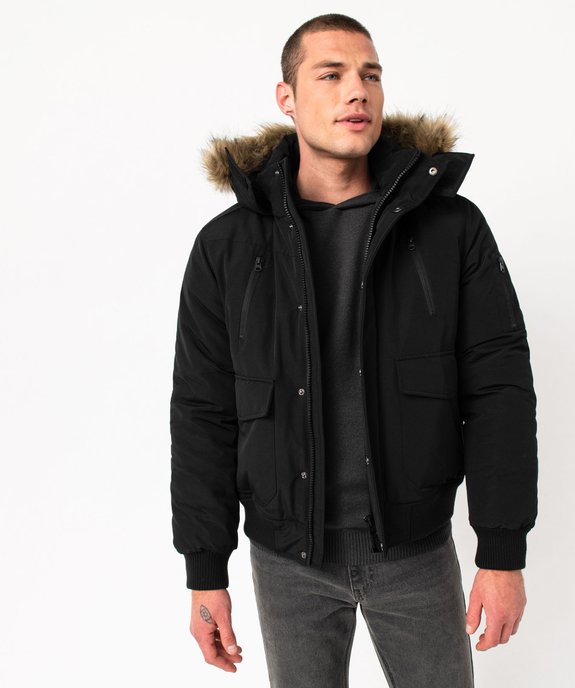 Blouson matelassé à capuche bordée de fourrure imitation homme vue1 - GEMO 4G HOMME - GEMO