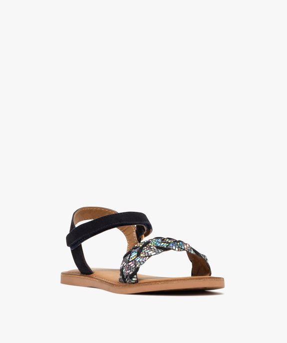 Sandales fille en cuir suédé et à scratch avec bride tressée scintillante vue2 - GEMO 4G FILLE - GEMO