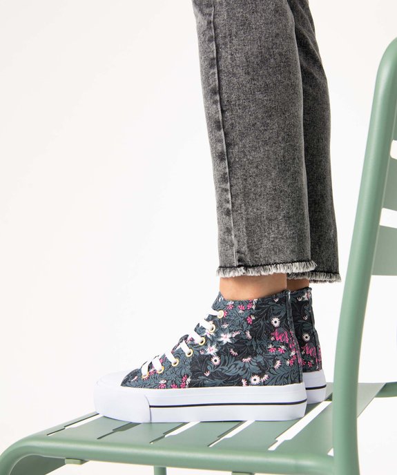 Baskets femme mid-cut en toile imprimé fleurs vue1 - GEMO 4G FEMME - GEMO