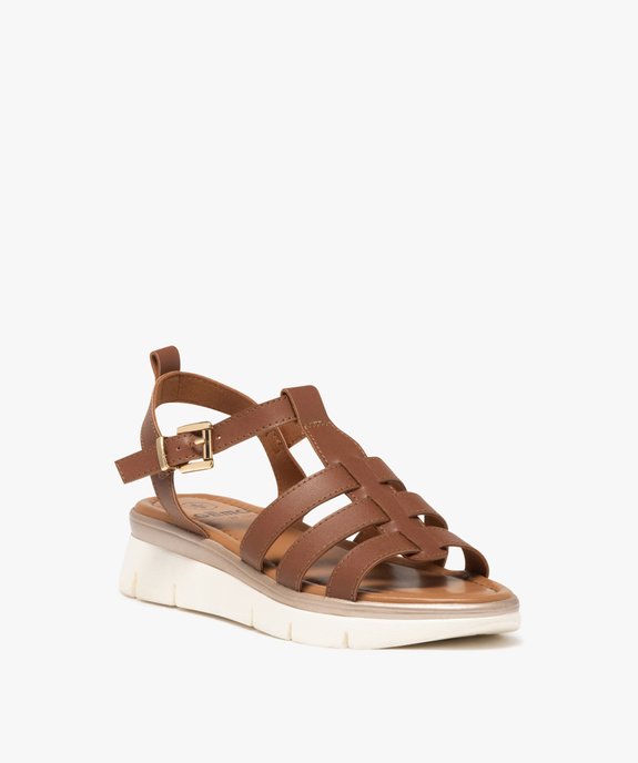 Sandales fille à talon compensé et multibrides unies  vue2 - GEMO (ENFANT) - GEMO