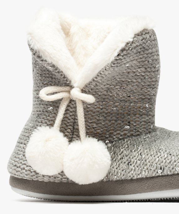 Chaussons femme forme boots en maille décorée de sequins et pompons vue6 - GEMO(HOMWR FEM) - GEMO