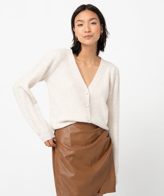 Gilet femme avec manches en maille fantaisie vue2 - GEMO 4G FEMME - GEMO