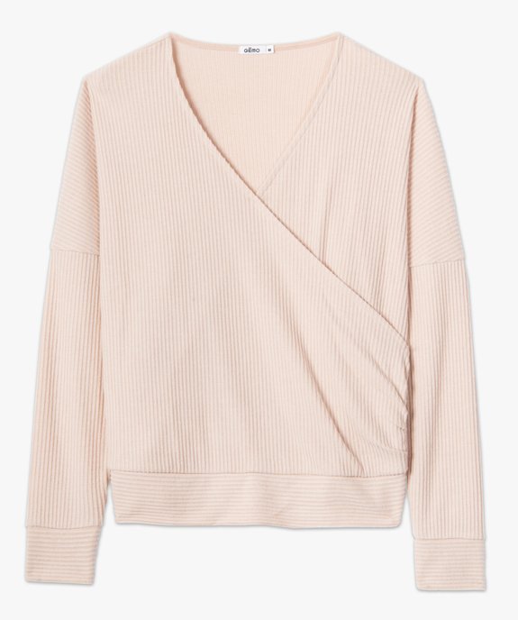 Haut de pyjama femme cache-cœur en maille côtelée extra douce vue4 - GEMO(HOMWR FEM) - GEMO