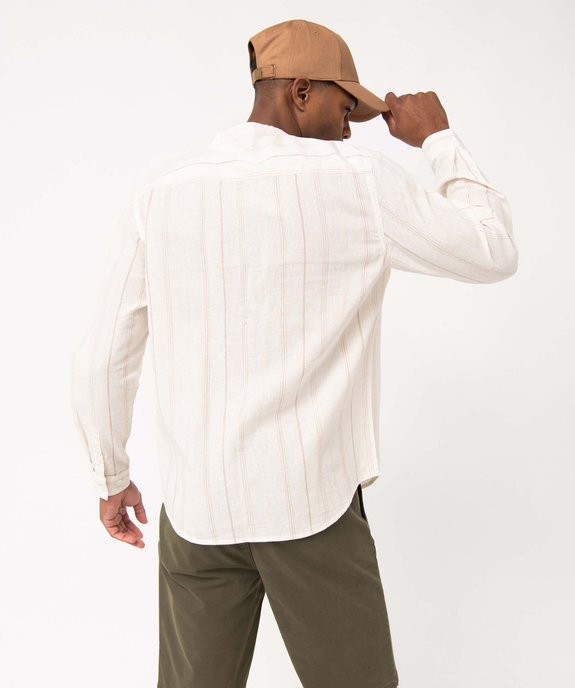 Chemise homme en lin mélangé rayé à manches longues et col mao  vue3 - GEMO 4G HOMME - GEMO