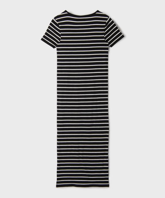 Robe longue en maille côtelée rayée fille vue4 - GEMO 4G FILLE - GEMO